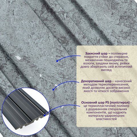 Рейка декоративная PS 2900х120х12мм Бетон SW-00002132 SW-00002132 фото