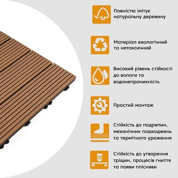 Композитная плитка WPC 30х30х2см Натуральное дерево (D) SW-00001711